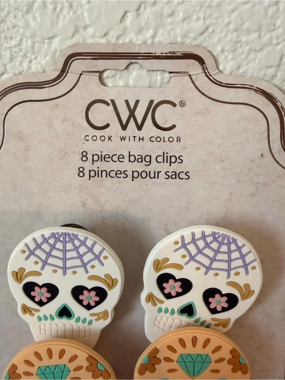 CWC Sugar Skull Decorative Bag Clips - Multicolor (8 Piece)